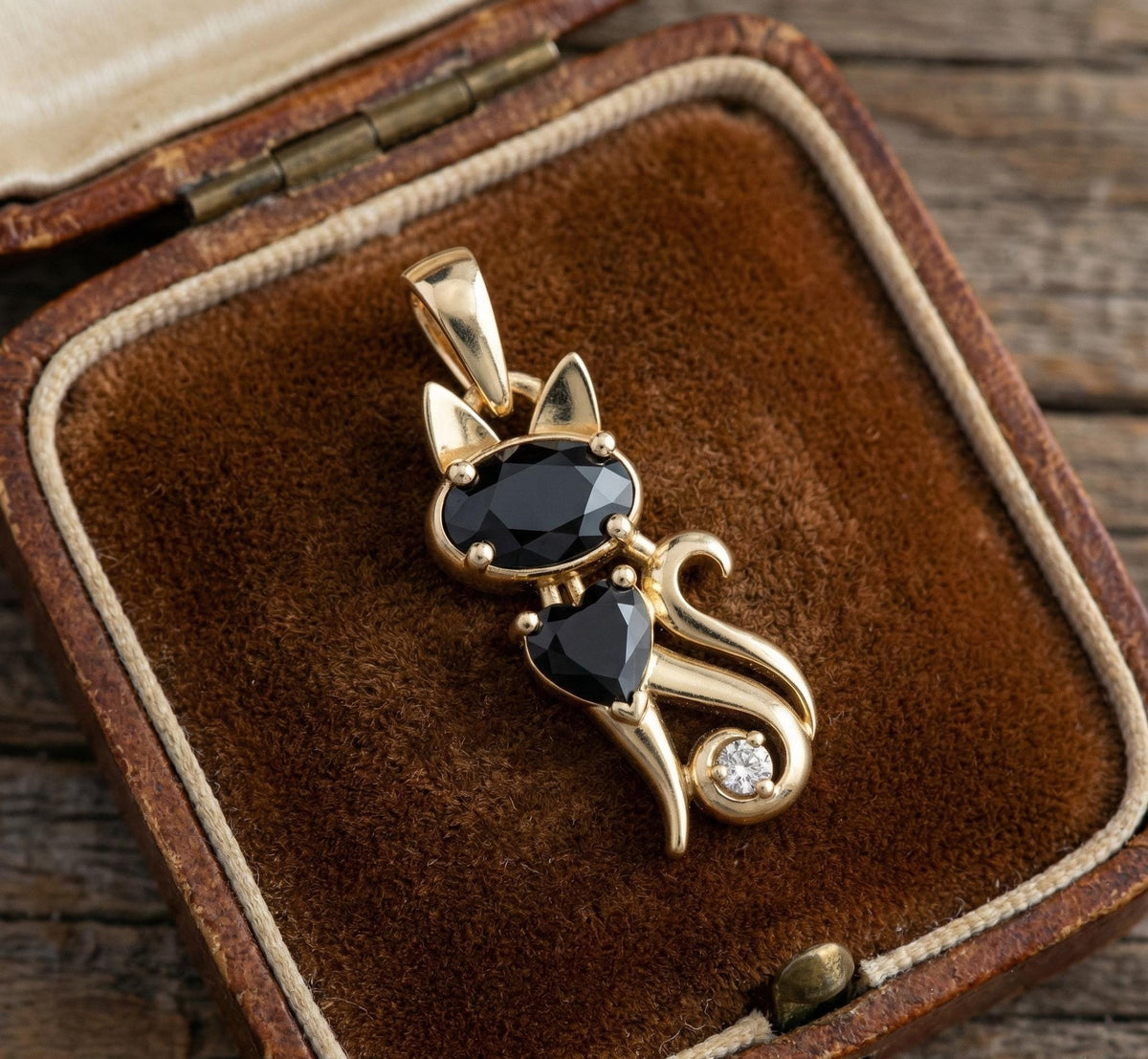 Gold Plated Sterling Silver Black Cat Necklace, Onyx Animal Charm