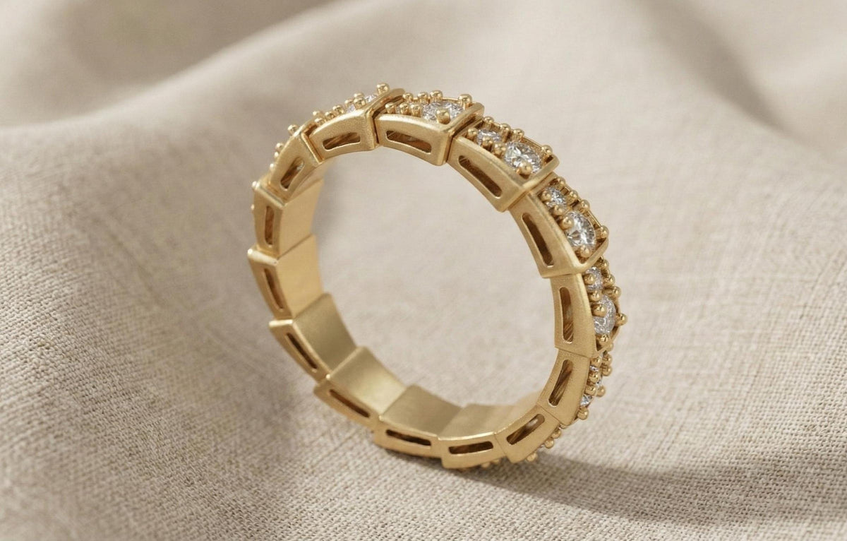 Gold Vermeil Geometric Eternity Band, CZ Diamond Sterling Silver Stacking Ring