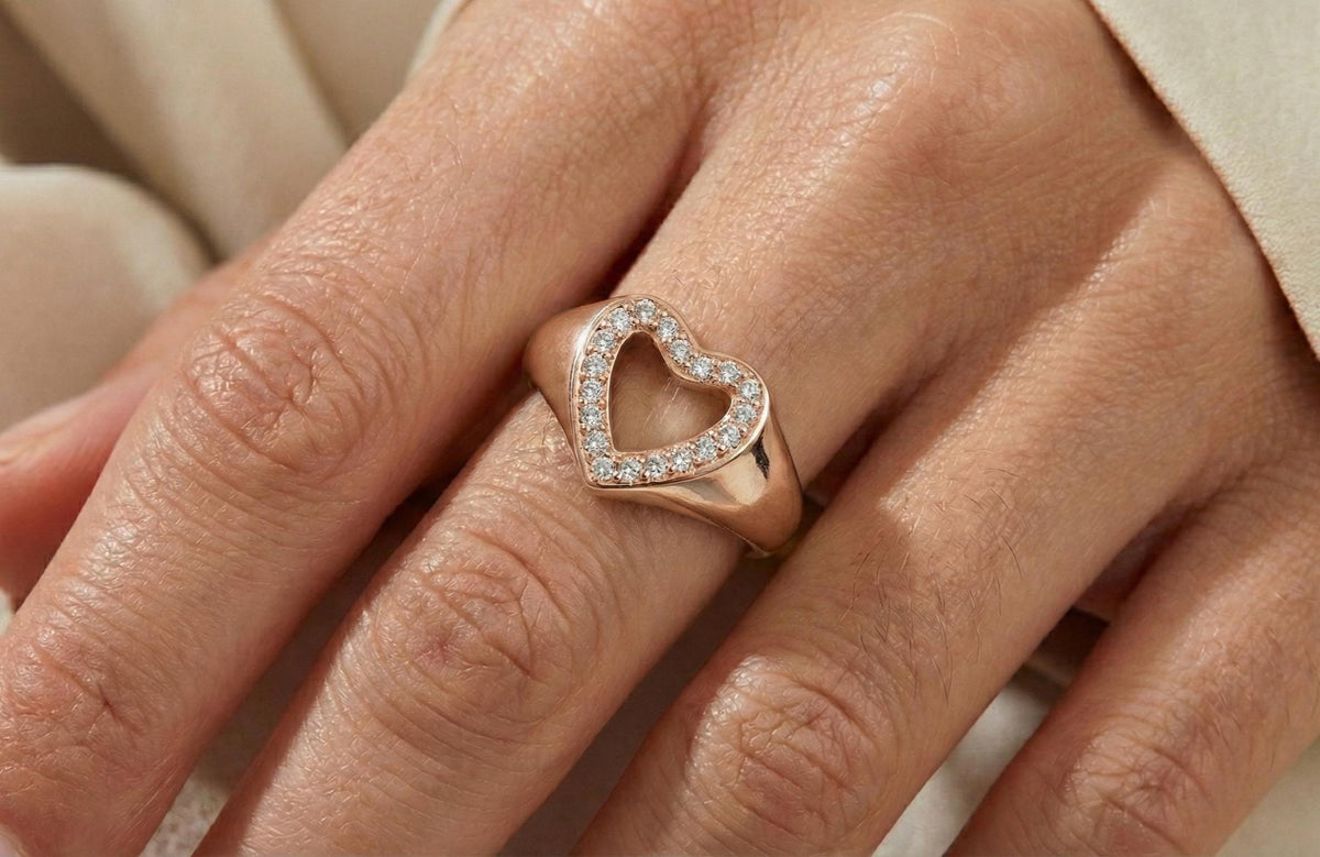 Gold Plated Sterling Silver Heart Ring, Diamond Promise Ring, Gift For Her, Dainty Heart Ring
