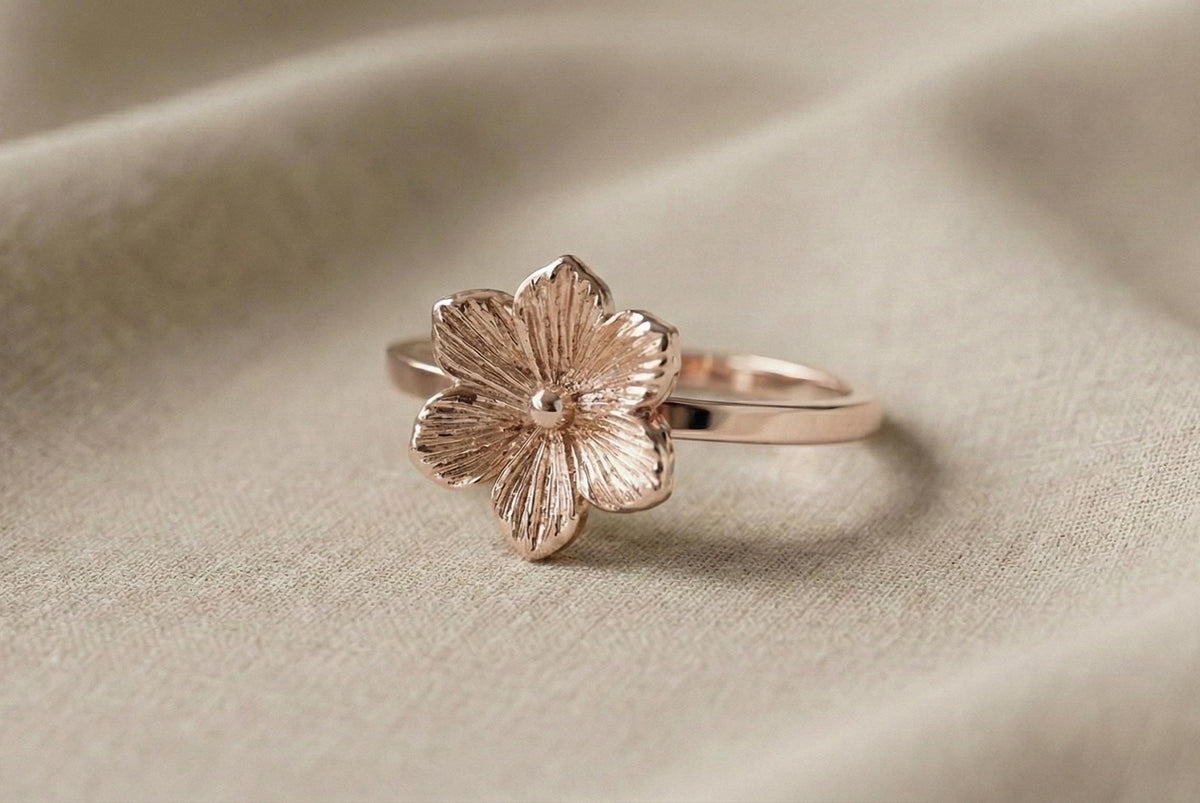 Handmade 925 Sterling Silver Flower Ring | Gold Finish Botanical Jewelry
