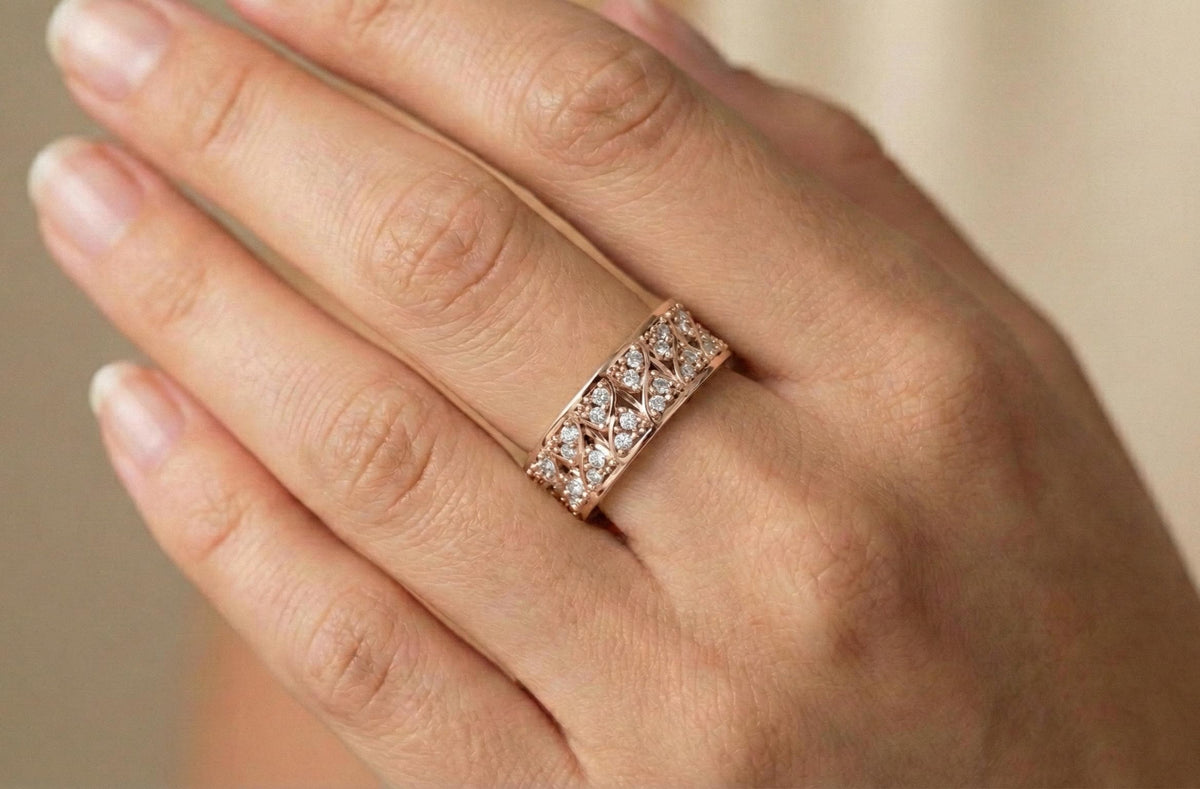 Vintage Style Diamond 925 Sterling Silver Eternity Ring, Gold Finish