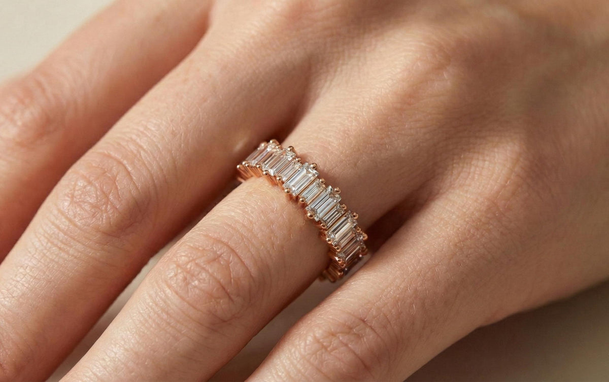 Baguette Cut 925 Sterling Silver Eternity Band Ring, Gold Vermeil Wedding Band, Full Baguette Stackable Ring, Minimalist Bridal Gift