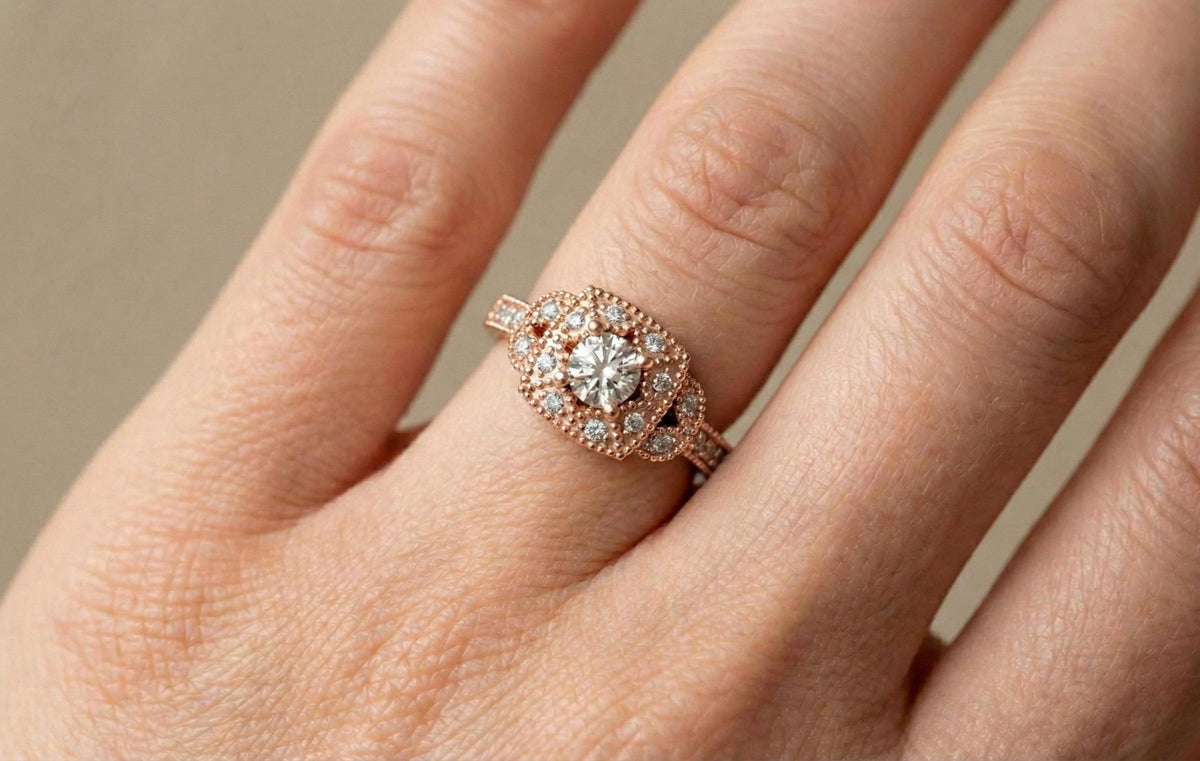 925 Sterling Silver Vintage Halo Engagement Ring for Women, Gold Plated Art Deco Diamond Ring, Promise Ring, Bridal Wedding Jewelry Gift