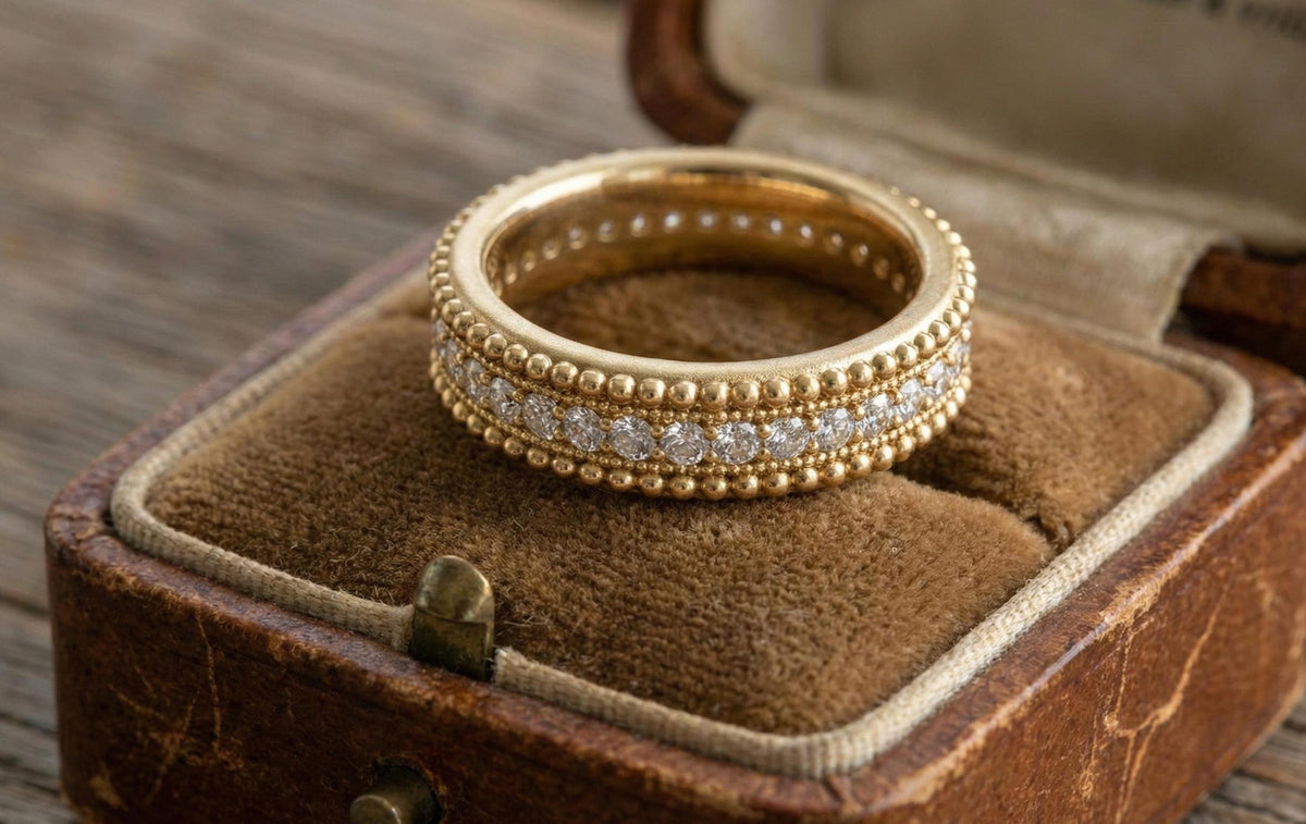 925 Sterling Silver Beaded Eternity Band Ring, Gold Plated Diamond CZ Stackable Ring, Milgrain Wedding Band, Minimalist Promise Ring