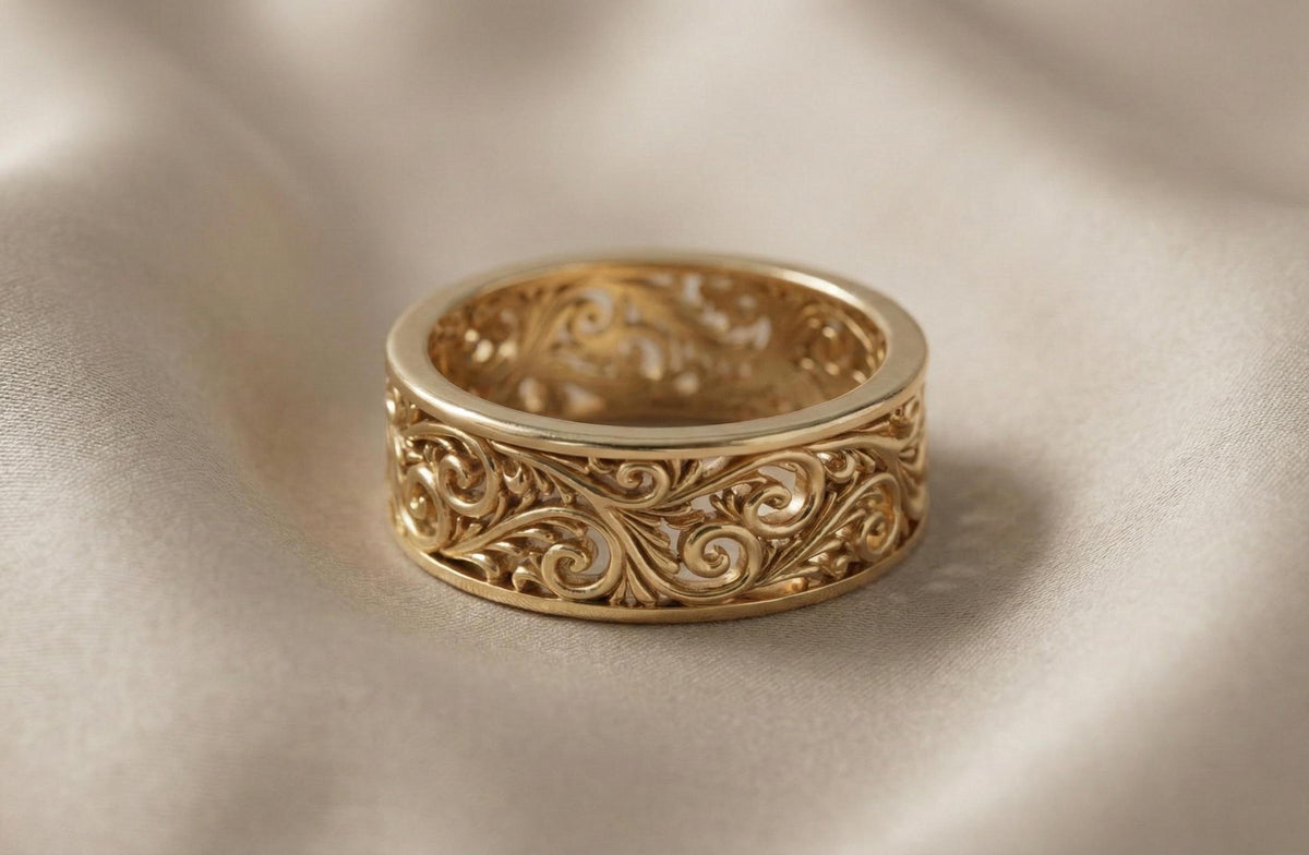 Sterling Silver Filigree Ring, Wide Band Vintage Scroll Ring, Art Nouveau Floral Statement Ring, Chunky Boho Thumb Ring, Unique Wedding Band