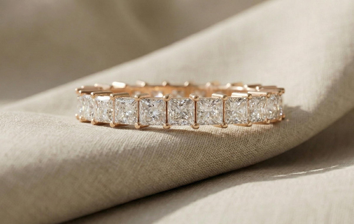 925 Sterling Silver Princess Cut Diamond Eternity Band, Gold Wedding Ring, Bridal Anniversary Ring, Luxury Stackable Band ,Dainty Gift
