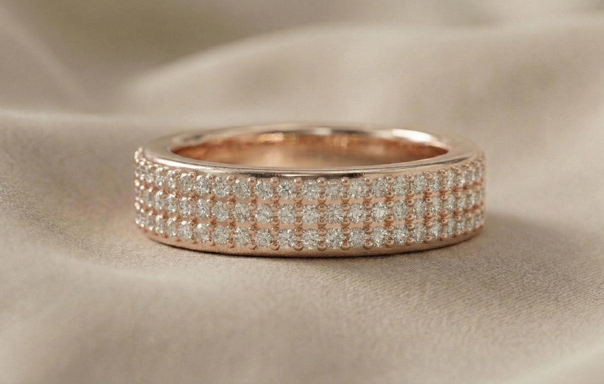 925 Sterling Silver Pave Diamond Band Ring, Gold Plated Wedding Band, Micro Pave CZ Eternity Ring, Anniversary Promise Ring, Gift For Her