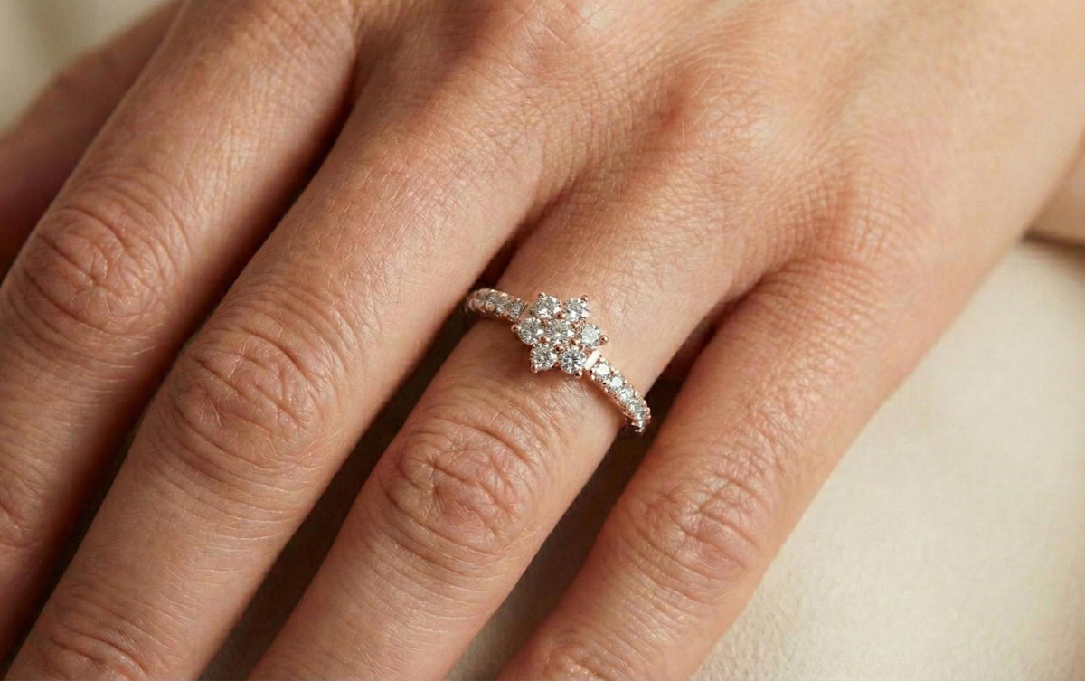 925 Sterling Silver Flower Cluster Ring, Gold Plated Diamond CZ Floral Engagement Ring, Dainty Promise Ring for Women, Gift For Her