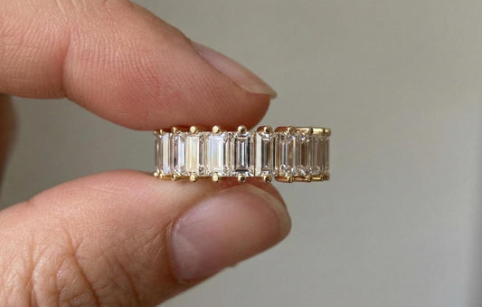 925 Sterling Silver Baguette Cut Eternity Ring, Minimalist Diamond Band, Gold Finish Wedding Ring, Anniversary Gift for Her, Women Jewellery