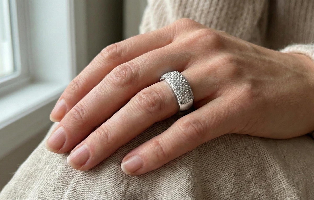Gold Pavé CZ Eternity Band Ring, 925 Sterling Silver
