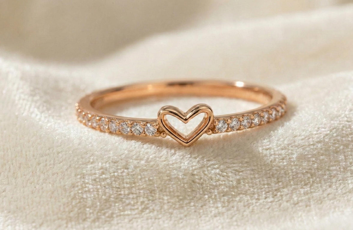 Gold Heart Ring 925 Sterling Silver, Romantic Love Ring, Dainty Diamond Heart Band, Anniversary Gift Jewelry for Her, gift for her or they