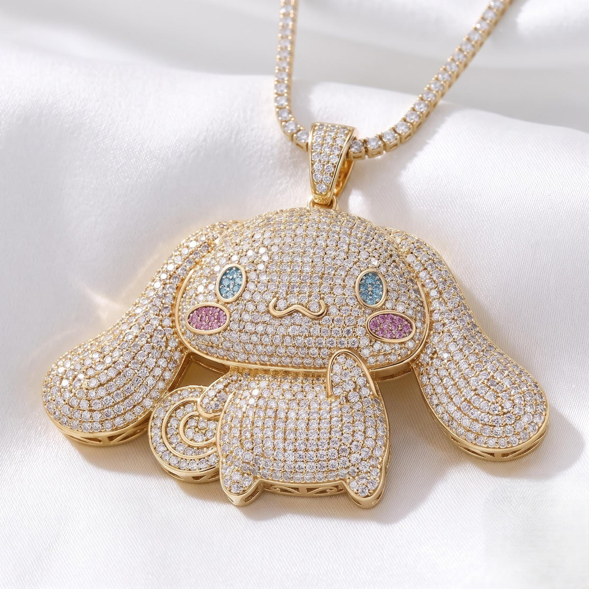 Rare Iced Out Cinnamoroll Pendant 925 Sterling Silver | Rare Kawaii Anime Charm | 14K  Gold Plated Hip Hop Jewelry | Gift for her/him