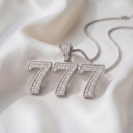Rare Iced Out Lucky 777 Angel Number Pendant | 925 Sterling Silver Manifestation Necklace | Gold Plated Numerology Charm | Gift for her/him