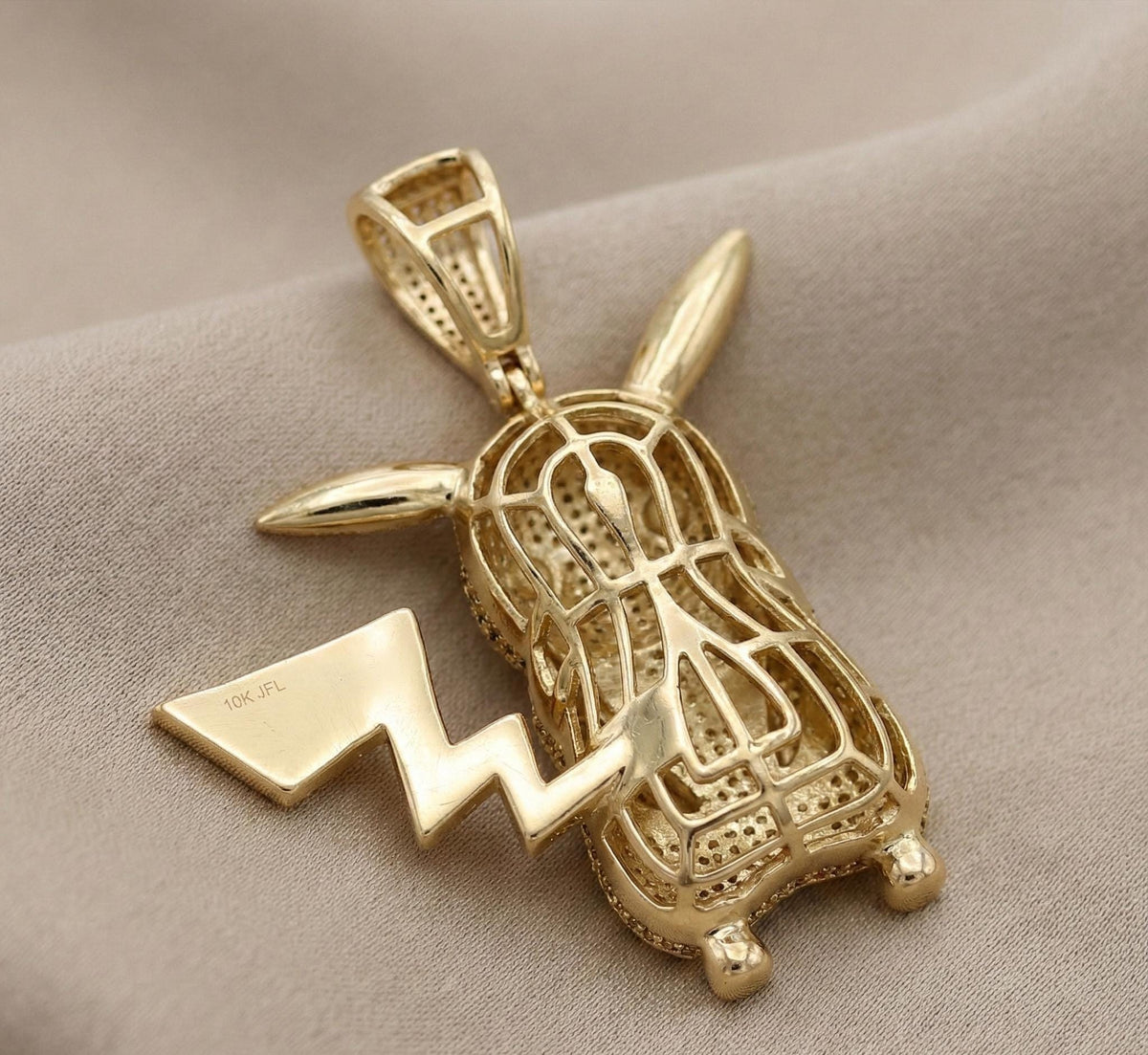 Iced Out Pikachu Pendant, 14k Gold, CZ Sterling Silver Necklace