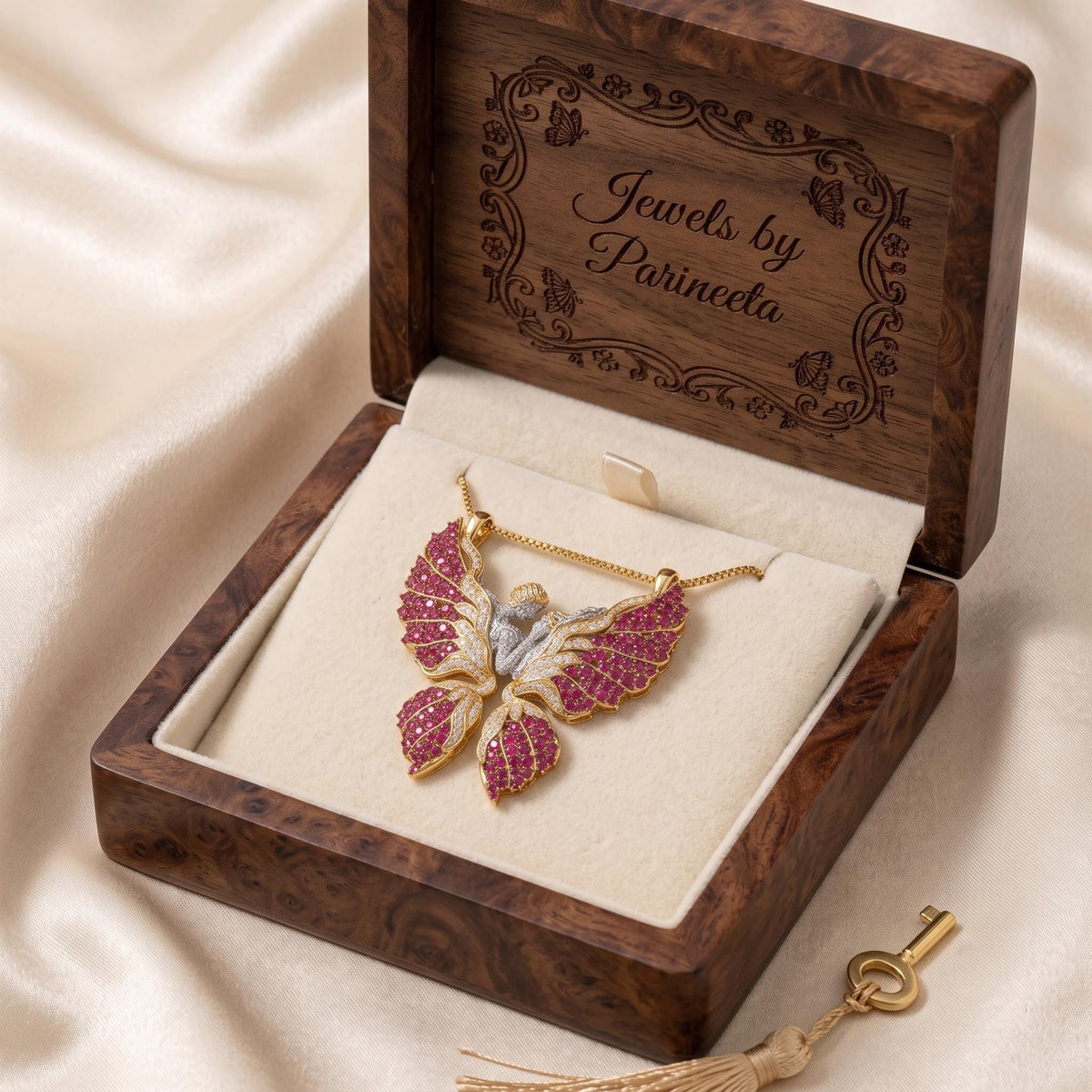 Rare Iced Out Angel Wing Pendant • 925 Sterling Silver Butterfly Necklace • Yellow & Rose Gold Plated • Rare  Love Jewelry Gift for her/him