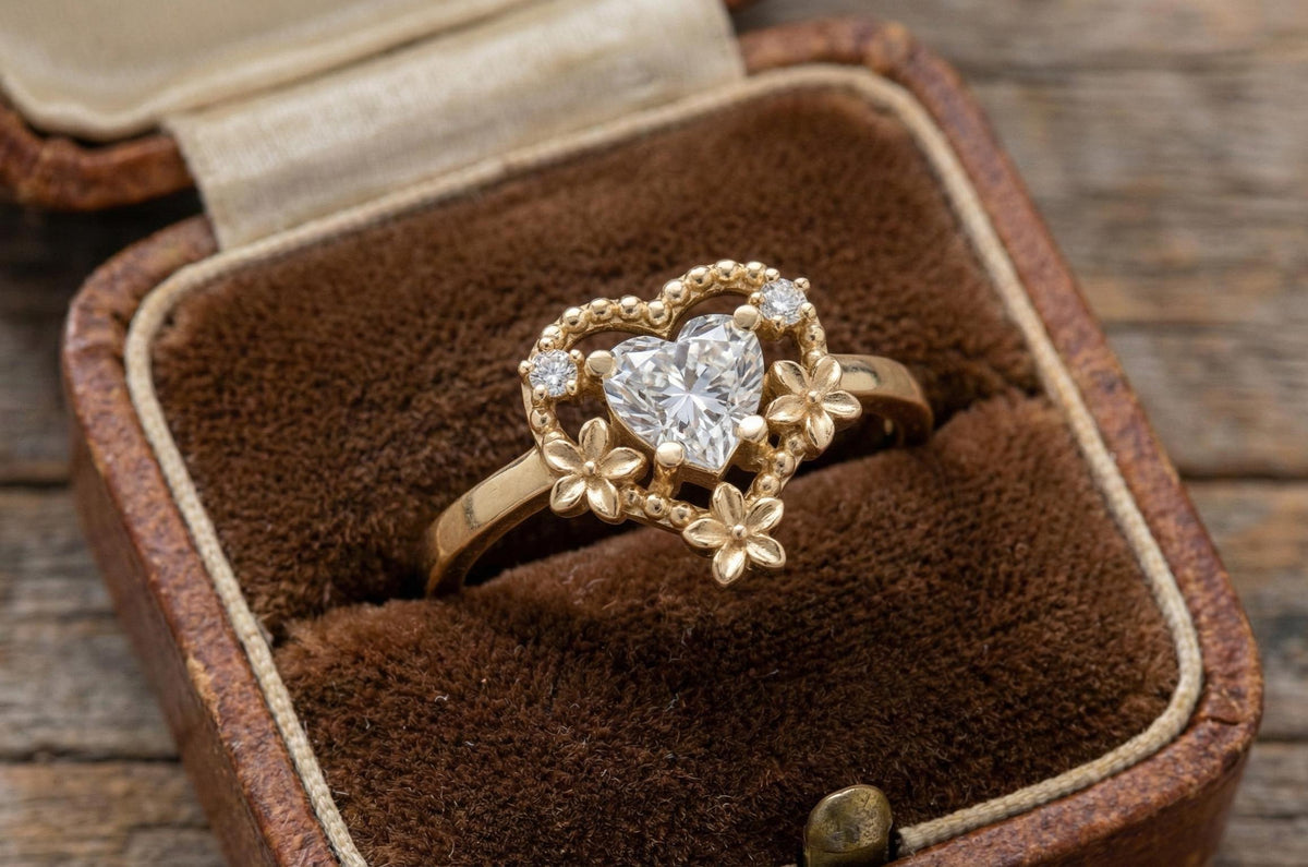 Floral Heart Engagement Ring, 925 Sterling Silver, Vintage Style