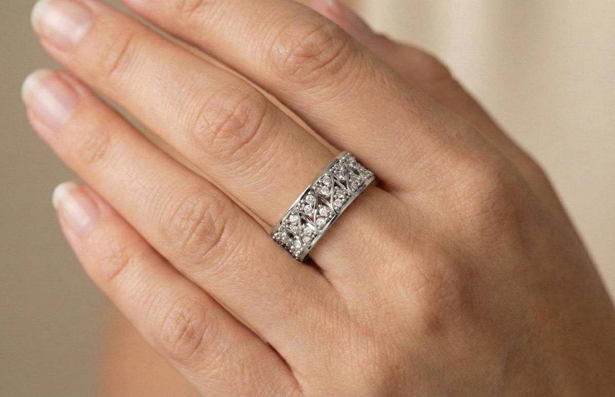 Vintage Style Diamond 925 Sterling Silver Eternity Ring, Gold Finish