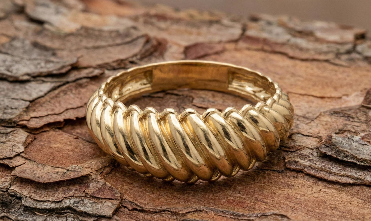 Silver Twisted Dome Ring, Bold Ribbed Statement Band, Minimalist Jewelry