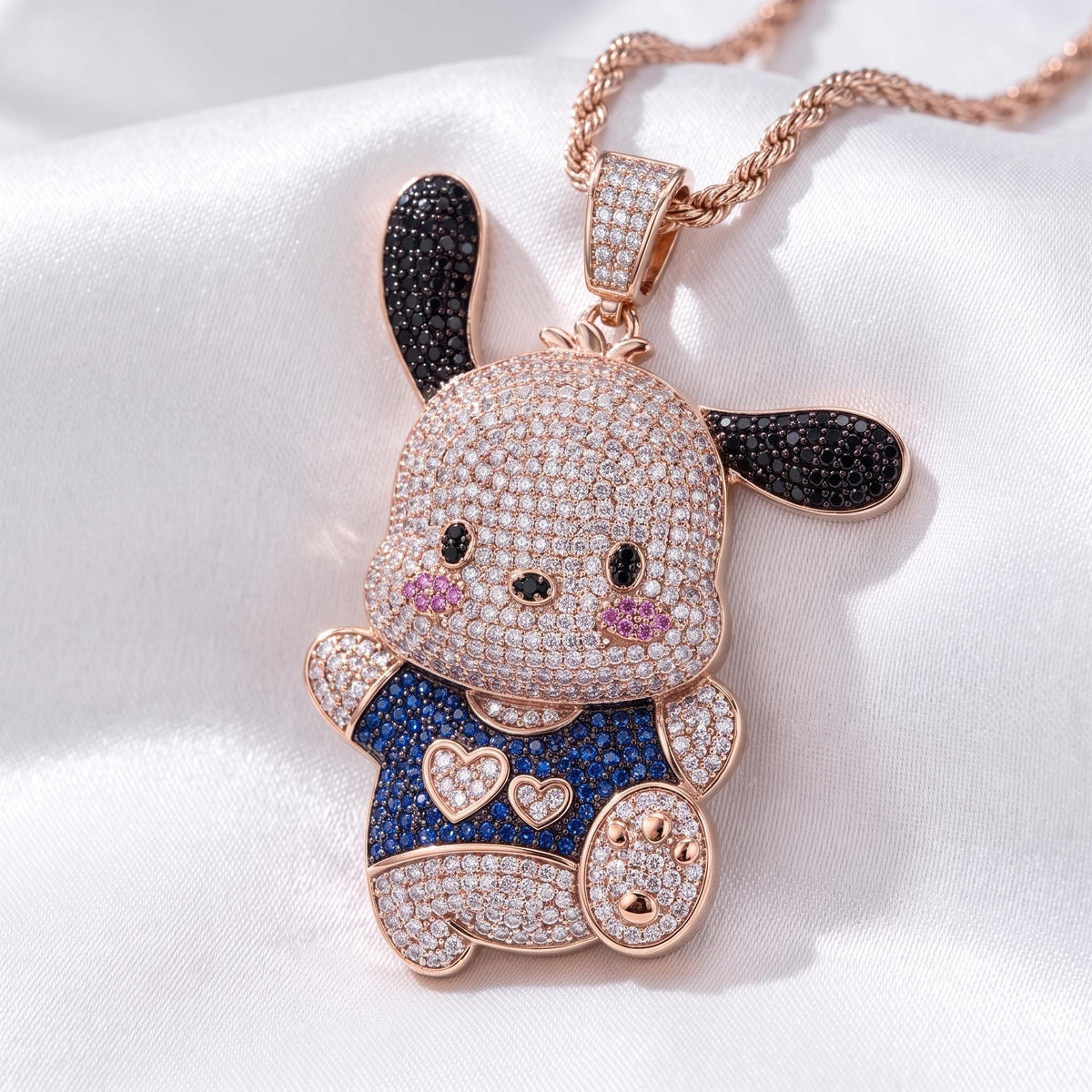 Rare Pochacco Pendant Necklace | 925 Sterling Silver Micro-Pave Character Jewelry | Cute Cartoon Dog Charm | Kawaii Anime Gift for her/him.