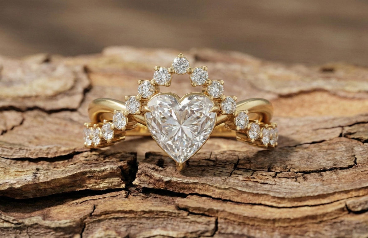Gold Plated Sterling Silver Heart Diamond Halo Engagement Ring