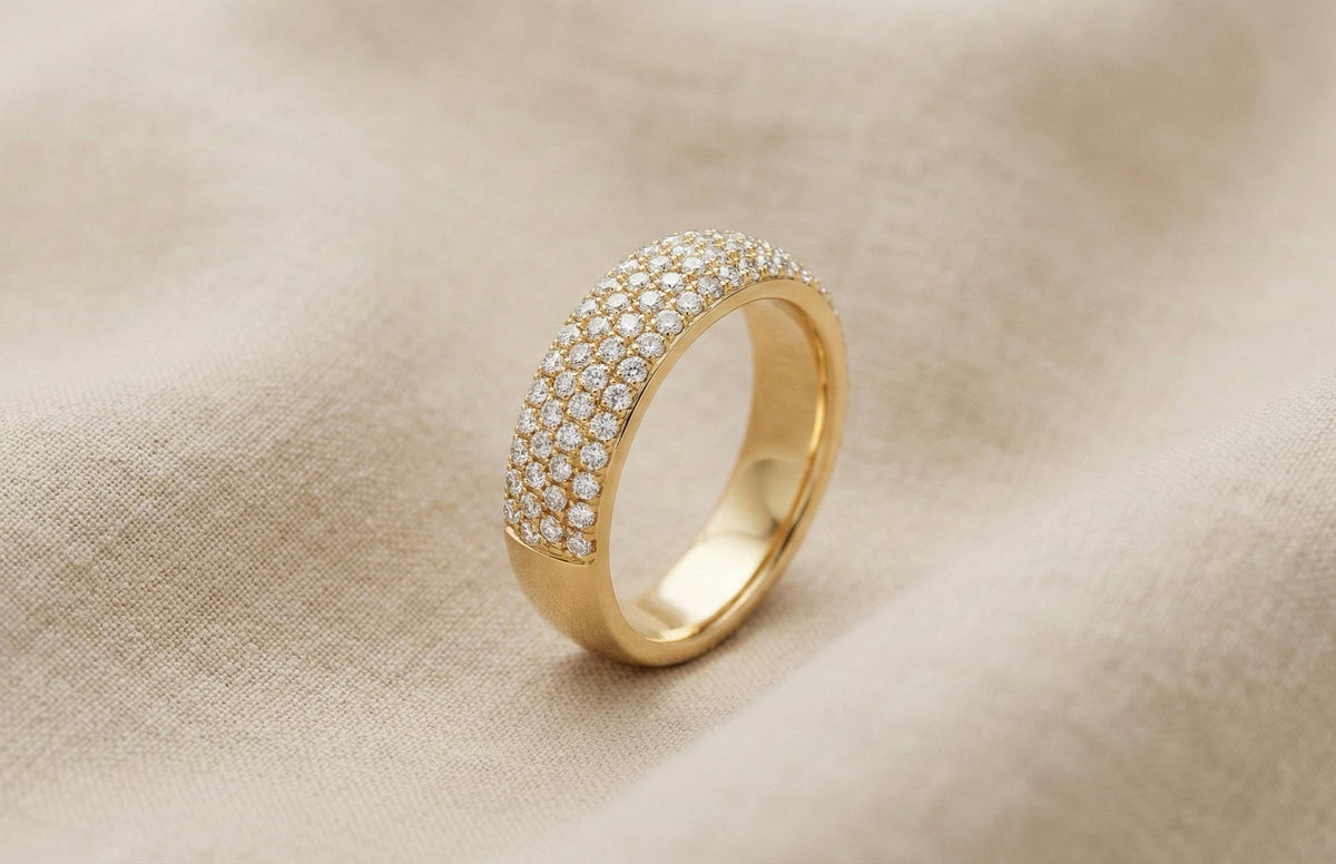 Gold Pavé CZ Eternity Band Ring, 925 Sterling Silver
