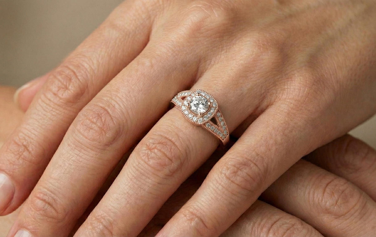 925 Sterling Silver Halo Engagement Ring, Round Cut Diamond Ring, Vintage Split Shank Promise Ring, Bridal Anniversary Gift for Her