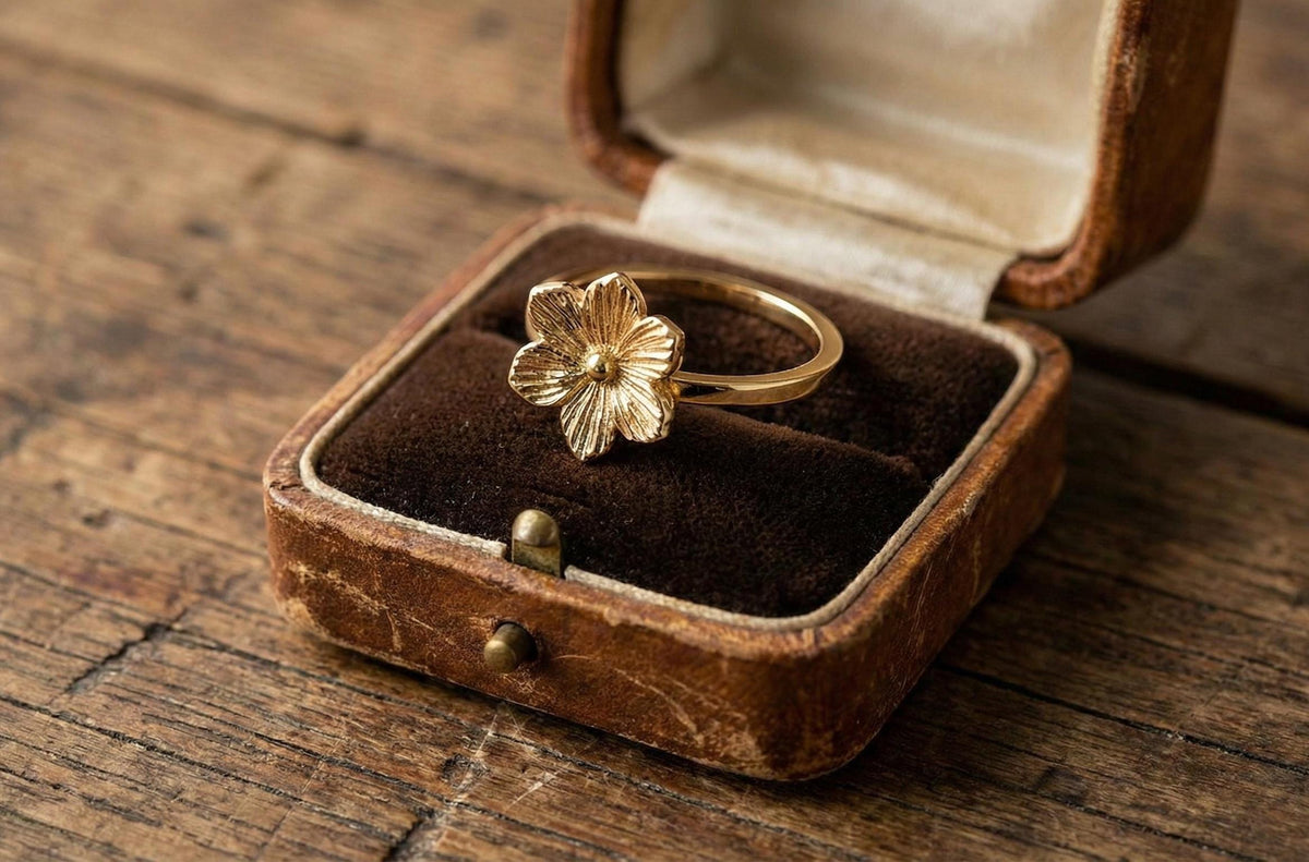 Handmade 925 Sterling Silver Flower Ring | Gold Finish Botanical Jewelry
