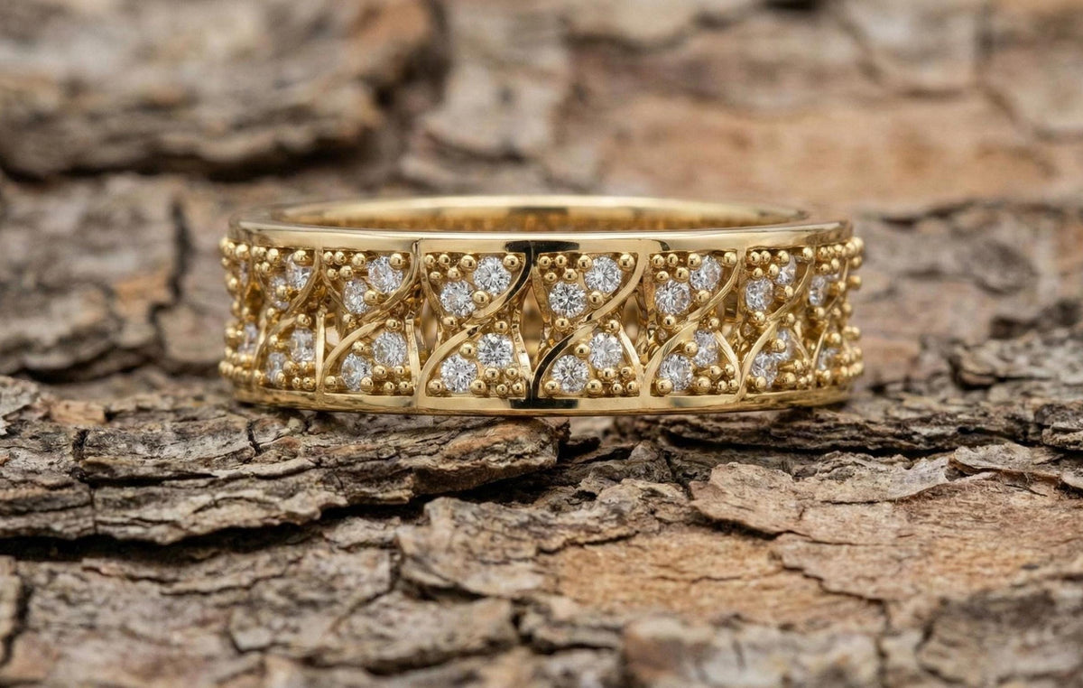 Vintage Style Diamond 925 Sterling Silver Eternity Ring, Gold Finish