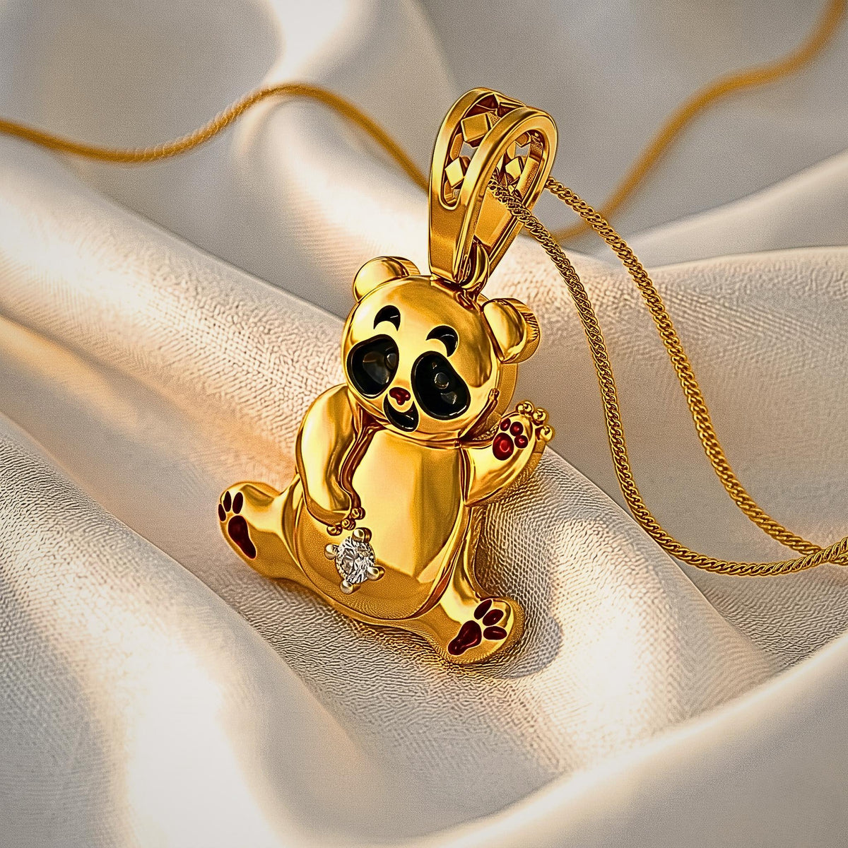 925 Sterling Silver Waving Panda Bear Pendant: Nature Animal Charm, Whimsical Children Jewelry