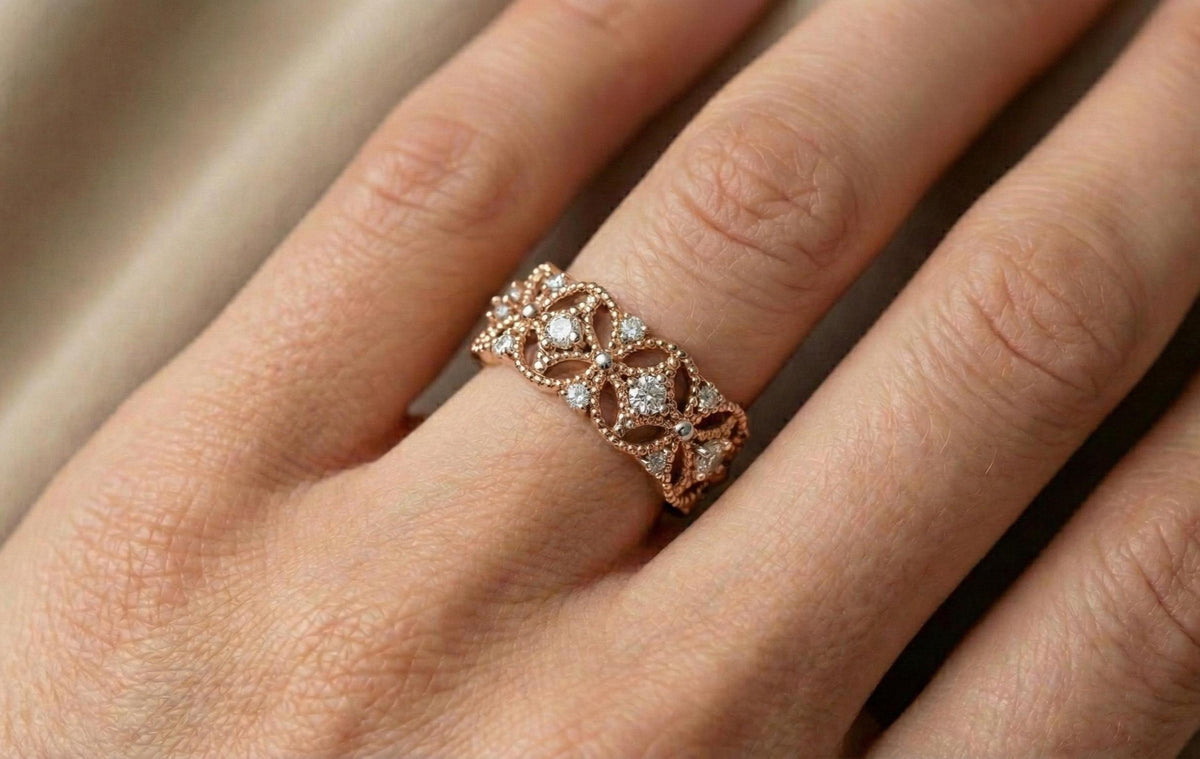 Vintage Floral Diamond Band | 925 Sterling Silver Eternity Ring