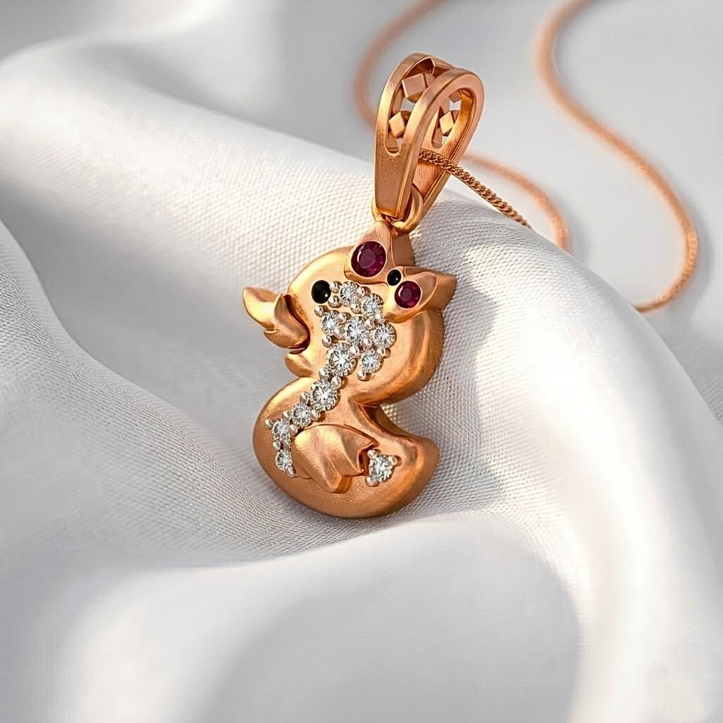 925 Sterling Silver Duckling Pendant with Red Bow, Sparkling Stones | Whimsical Children's Jewelry