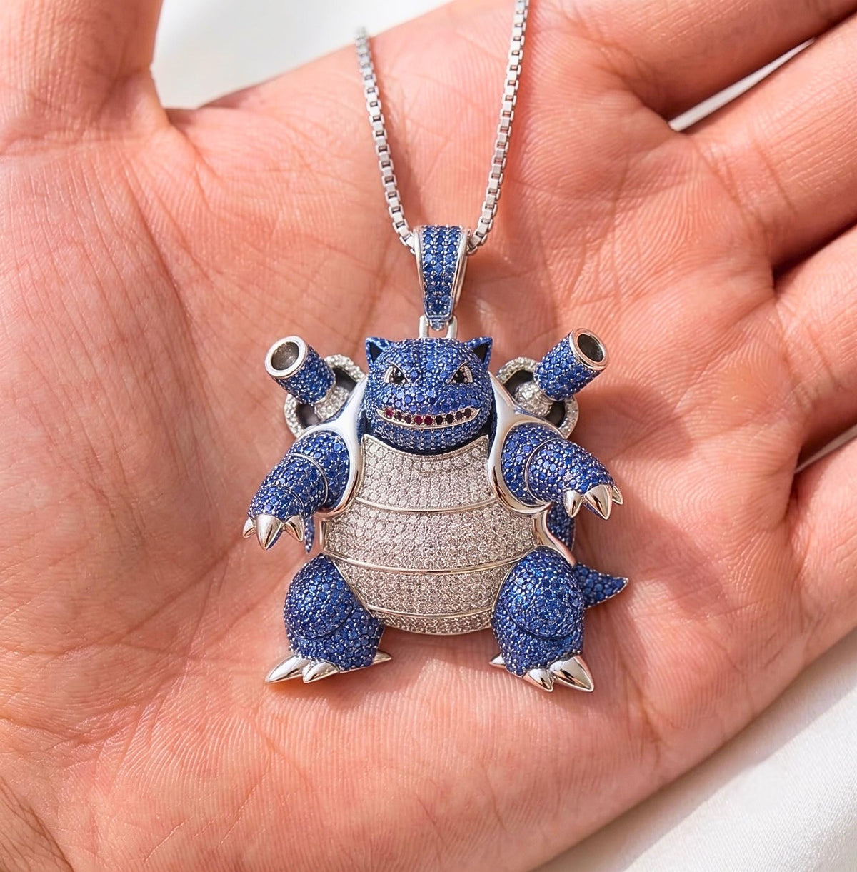 Rare Iced Out Blastoise Pokémon Pendant | 925 Sterling Silver Gold Plated | Custom Pokemon Jewelry | Rare Anime Gamer Charm Gift for her/him