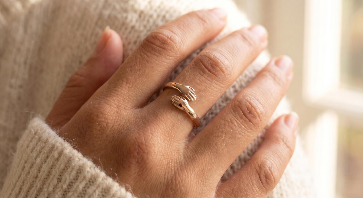 Adjustable Hug Ring, 925 Sterling Silver Embrace Ring, Long Distance Relationship Gift, Best Friend Gift, Rose Gold or Yellow Gold Plated