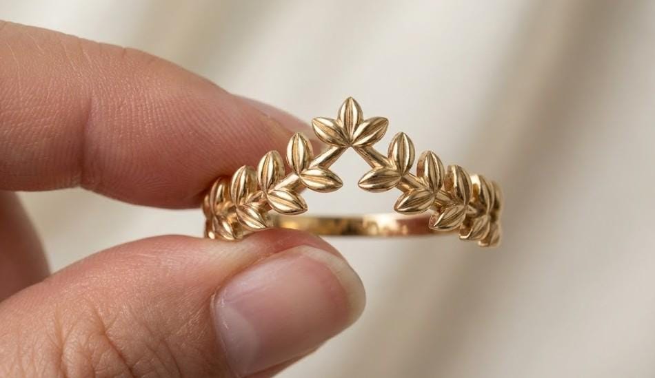 Gold Leaf Vine Ring | 925 Sterling Silver Floral Band