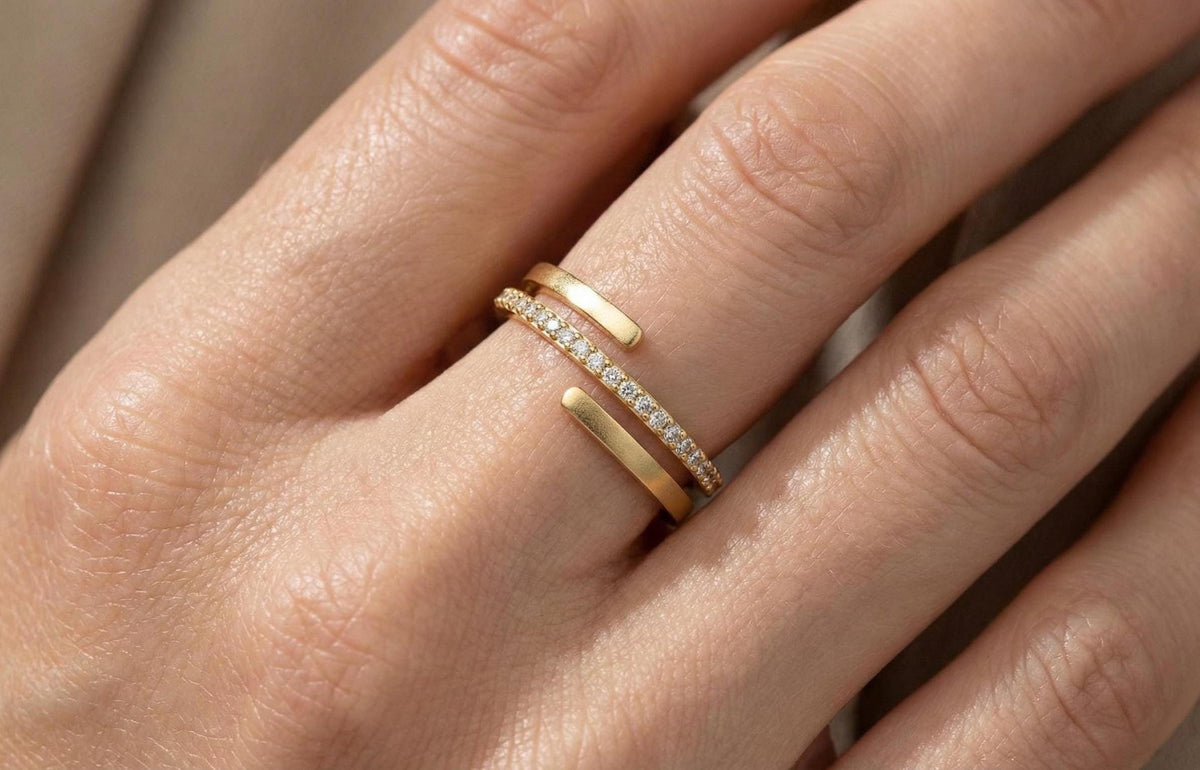 Gold Plated Sterling Silver Open Ring, Cubic Zirconia Stackable Ring