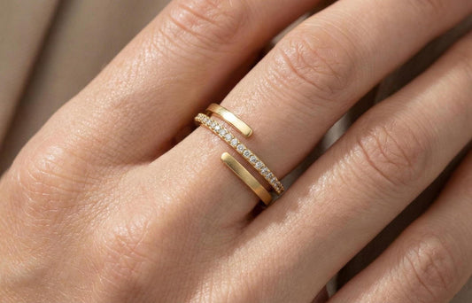 Gold Plated Sterling Silver Open Ring, Cubic Zirconia Stackable Ring