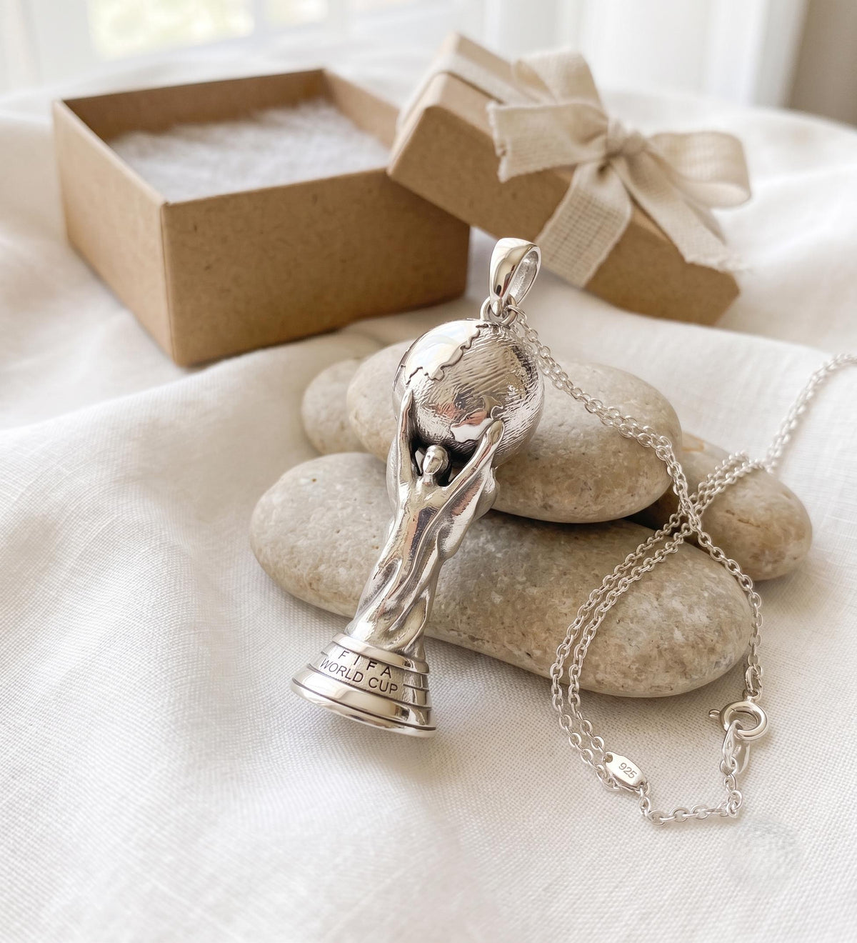 925 Sterling Silver Football Trophy Pendant | Soccer Champion Necklace | Sports Fan Jewelry | Yellow & Rose Gold Plated Gift for her/him