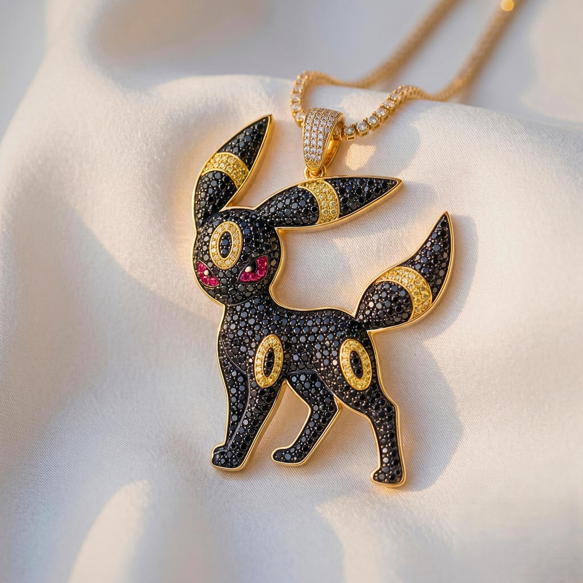 Umbreon Pendant Necklace | Sterling Silver Iced Out Anime Charm, Gamer Gift