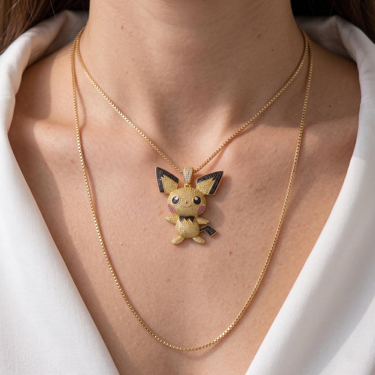 Rare Iced Out Pichu Pokémon Pendant 925 Sterling Silver • Custom Anime Jewelry Gamer Gift • Hip Hop Charm • Geek Pendant Gift for her/him