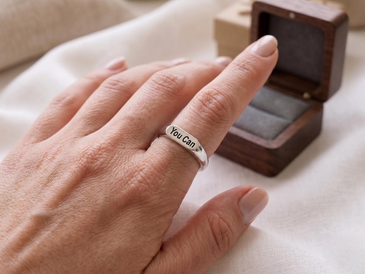Inspirational "You Can" Signet Ring | 925 Sterling Silver, Yellow & Rose Gold Plated Affirmation Jewelry | Motivational Gift for Her/him