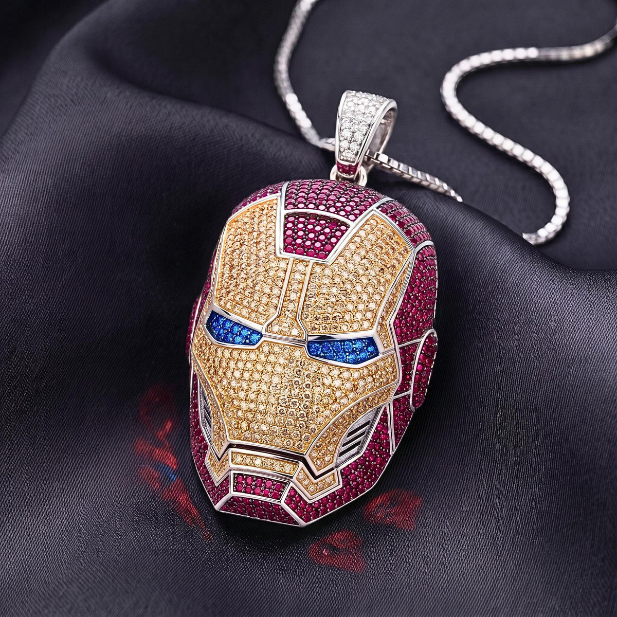 Rare Iced Out Iron Man Mask Pendant | 925 Sterling Silver & Yellow Gold Plated Avengers Jewelry | Rare  Superhero Necklace Gift for her/him