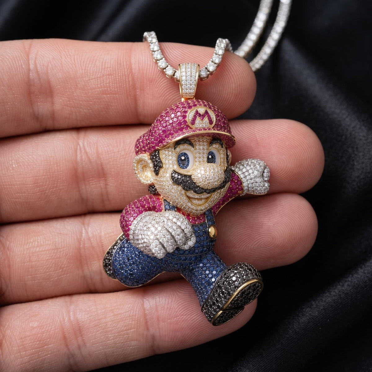 Rare Iced Out Super Mario Pendant | 925 Sterling Silver Gamer Jewelry | Hip Hop Charm | Gamers gift | Gift for her/him