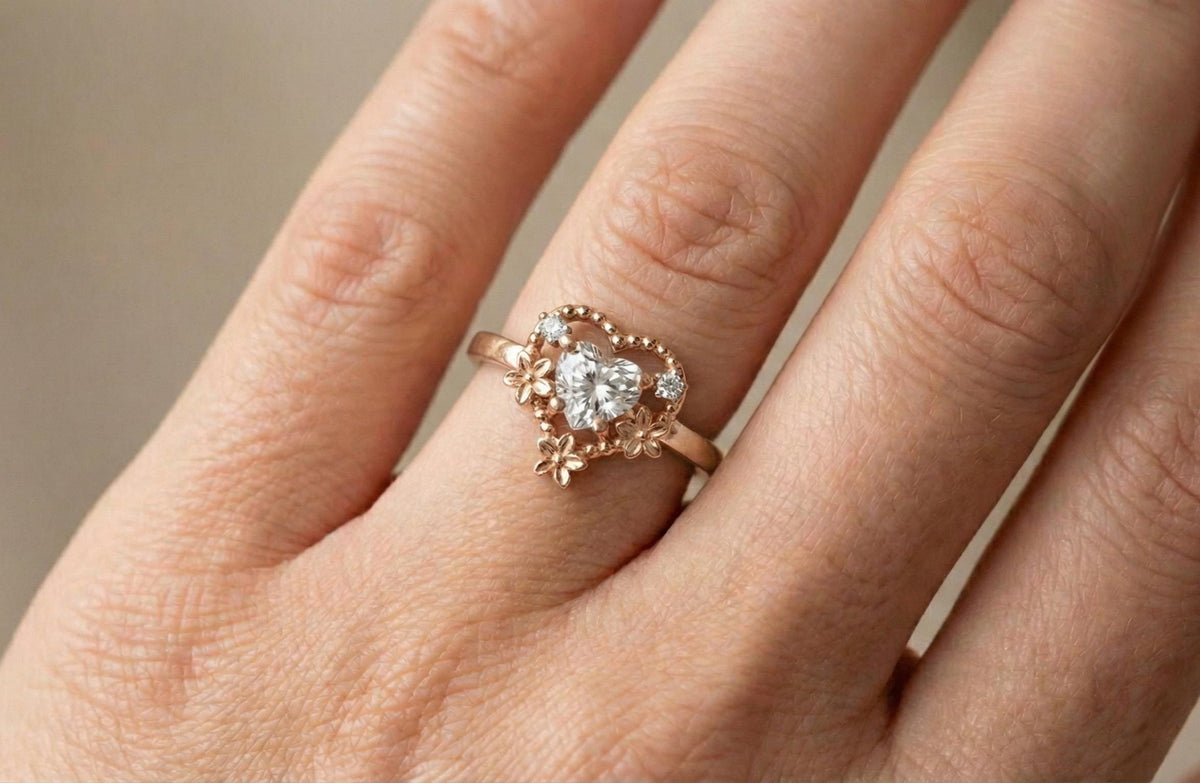 Floral Heart Engagement Ring, 925 Sterling Silver, Vintage Style