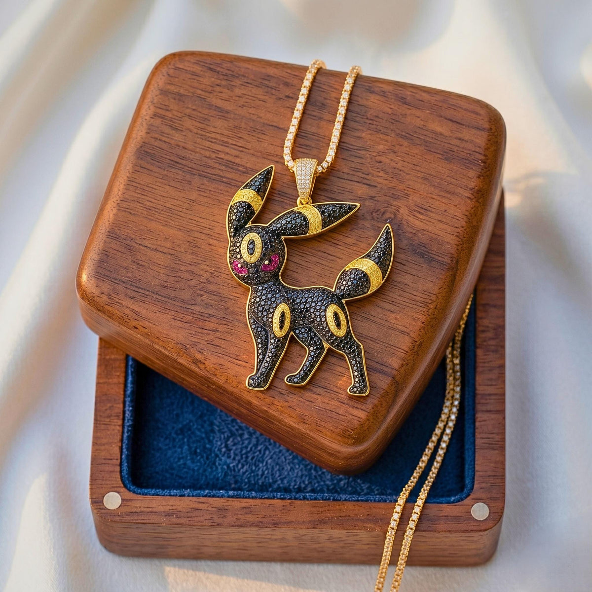 Umbreon Pendant Necklace | Sterling Silver Iced Out Anime Charm, Gamer Gift