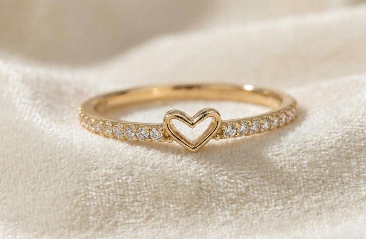 Gold Heart Ring 925 Sterling Silver, Romantic Love Ring, Dainty Diamond Heart Band, Anniversary Gift Jewelry for Her, gift for her or they