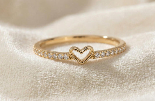 Gold Heart Ring 925 Sterling Silver, Romantic Love Ring, Dainty Diamond Heart Band, Anniversary Gift Jewelry for Her, gift for her or they