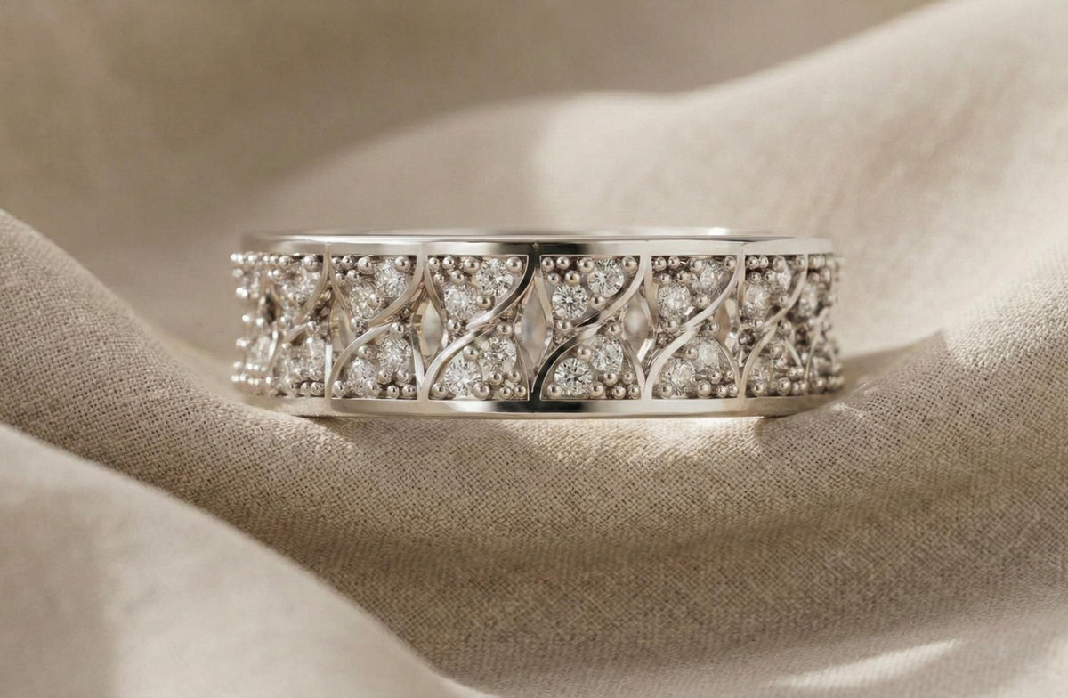 Vintage Style Diamond 925 Sterling Silver Eternity Ring, Gold Finish
