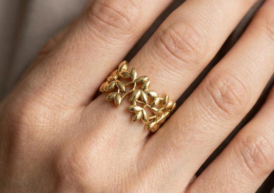 925Sterling Silver Olive Leaf Ring, Wide Botanical Wedding Band, Nature Inspired Vine Ring, Floral Statement Jewelry, Boho Leaf Gift for Her