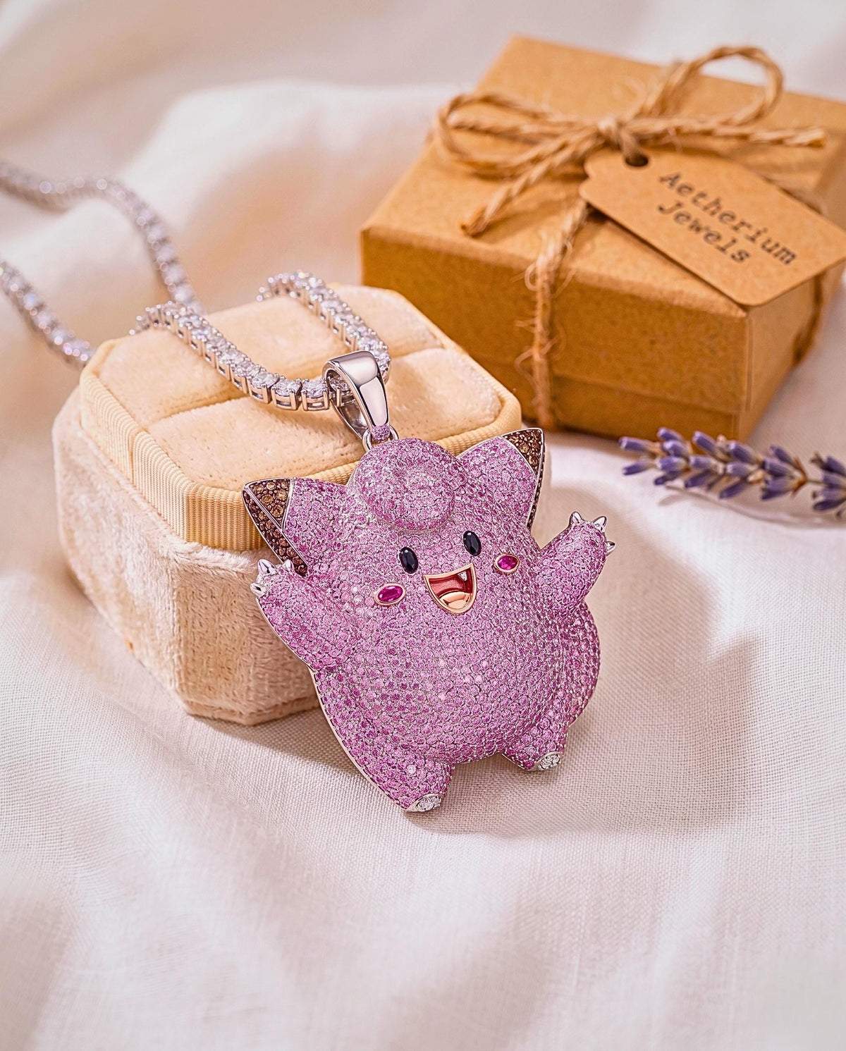 Rare Iced Out Clefairy Pokémon Pendant | 925 Sterling Silver Anime Jewelry | Gold Plated Custom Charm | Hip Hop Gamer Gift For her/him