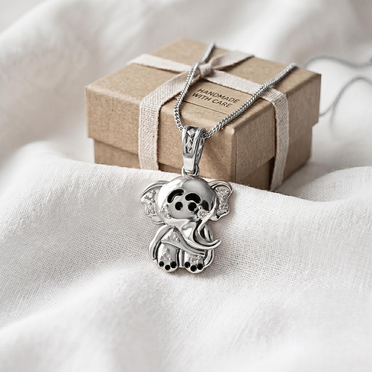 925  Sterling Silver Baby Elephant Pendant | Enamel, Clear Stones, Safari Charm